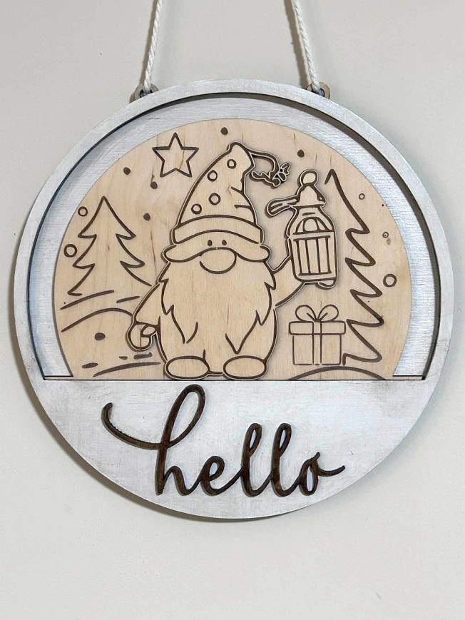 Karácsonyi Manó Lámpással Ajtódísz Betét